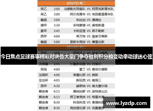 今日焦点足球赛事精彩对决各大豪门争夺胜利积分榜变动牵动球迷心弦